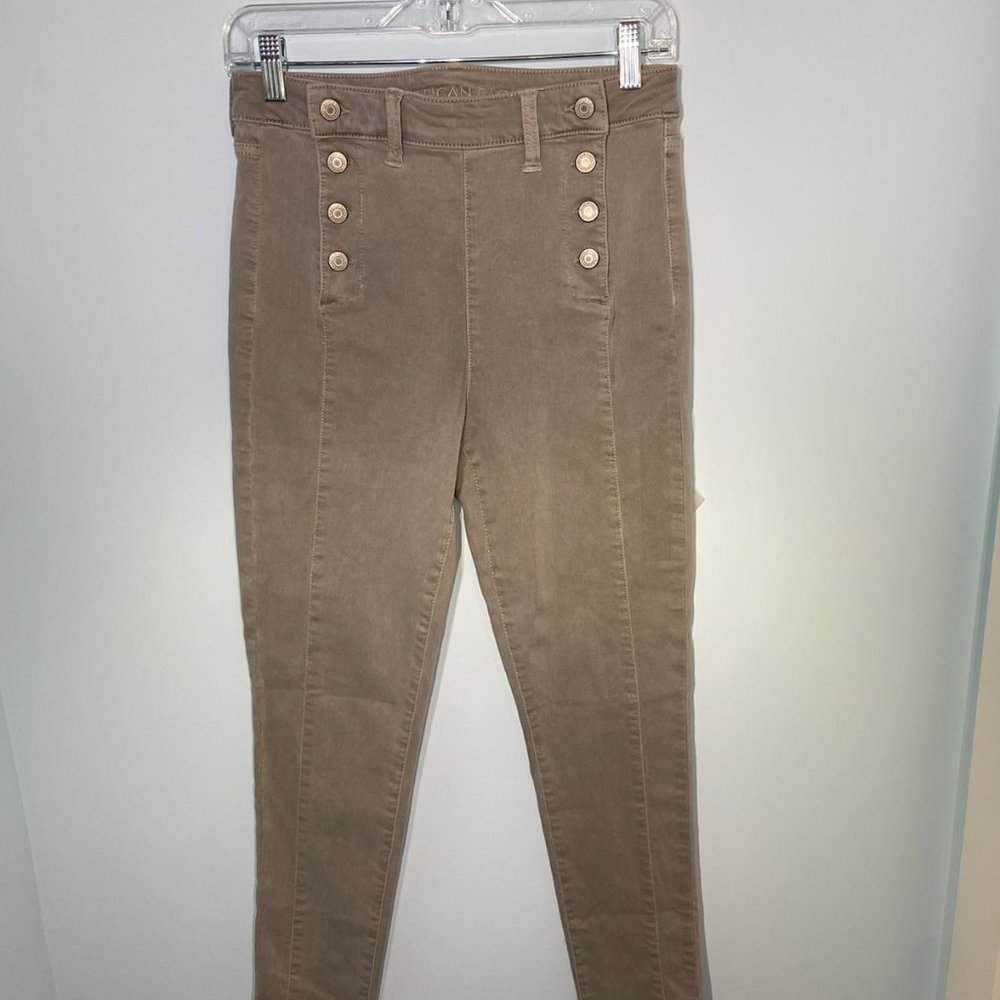 AE Grey Double Button-Up Jeggings